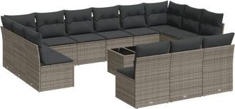 vidaXL Set De Sof&aacute;s De Jard&iacute;n 14 Pzas Con Cojines Rat&aacute;n Sint&eacute;tico Gris Vidaxl