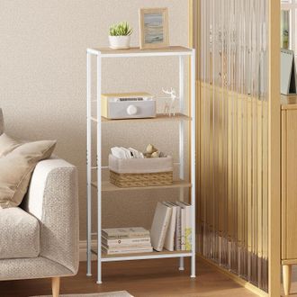Woltu Woltu Estanter&iacute;a Ahorro De Espacio Con 4 Estantes Organizadores, 50x20x110cm, Roble Claro+blanco
