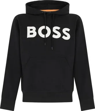 HUGO BOSS Felpa con cappuccio dal taglio rilassato in spugna di cotone con logo grande - - Sweatshirts & Hoodies - Uomo - Nero - L