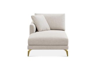 Castlery Lena Left Chaise Sofa Customized, Performance Linen Weave, Light Grey, Brass Legs, Spill Resistant, Removable Covers for Castlery