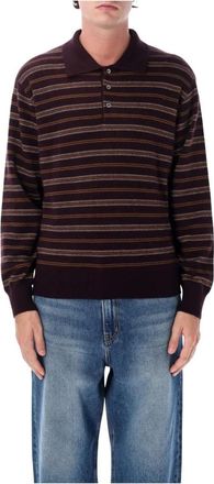 Dunst Polo shirt van wolmix met strepen - Heren - Polos - Bruin - L - Wol - Tops