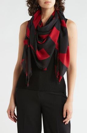 Longchamp Logo Modal & Cashmere Square Scarf in Black/Brick at Nordstrom Rack