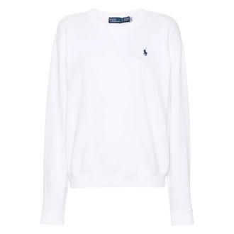Polo Ralph Lauren Witte Trui met Exclusieve Pony Borduring - Dames - Ronde hals truien - Wit - XS - Katoen - Truien & Vesten