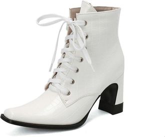 Generic Womens Lace-Up Ankle Boots Chunky Block Heel & Square Toe, Casual Style and Comfortable,White,6.5 UK