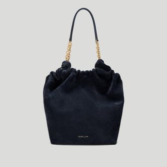 DeMellier The Miami in Midnight Blue Suede & Midnight Blue Smooth Leather Shoulder bag