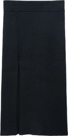 Filippa K Ribgebreide Rok - Dames - Midirokken - Zwart - L - Katoen - Rokken