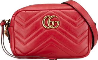 Gucci Pre-owned Womens Gg Marmont Mini Quilted Bag - Red Leather - One Size