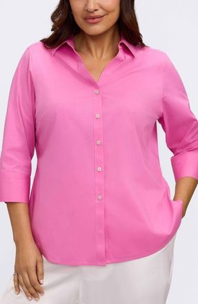 Foxcroft Mary Non-Iron Stretch Cotton Button-Up Shirt in Guava Pink at Nordstrom, Size 22W