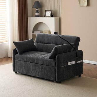 Merax 2-Seater Pull-Out Sofa Bed with Adjustable Phone Holder & USB Ports in Grey