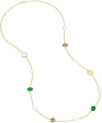Dower & Hall Long Green Gemstone & Baroque Pearl Necklace