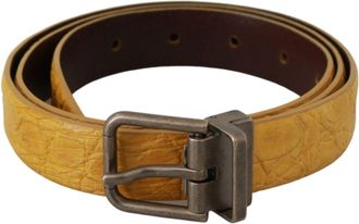Dolce & Gabbana Yellow Exotic Skin Leather Grey Buckle Mens Belt