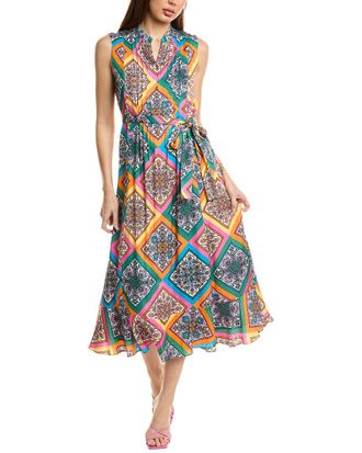 Elie Tahari Pleated Silk-Blend Maxi Dress