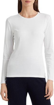 Lauren Ralph Lauren Long Sleeve Cotton Blend Top in White at Nordstrom, Size Xx-Large
