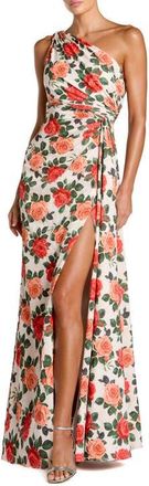Mac Duggal One Shoulder Charmeuse Column Gown With Drape in Red Rose at Nordstrom, Size 12