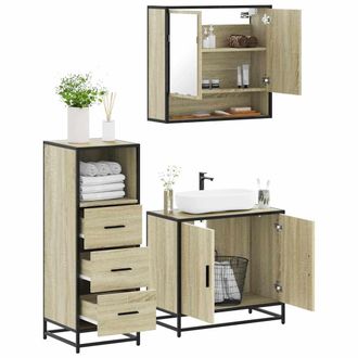 Berkfield Home 3 Piece Bathroom Furniture Set Sonoma Oak Engineered Wood in Brown