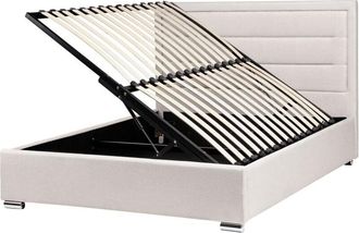 Beliani Beliani - Fabric Storage Bed Ottoman Lift eu Double Size 4ft6 Upholstered Light Beige Rouen