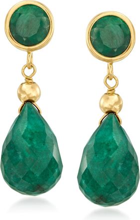 Ross-Simons Emerald Drop Earrings in 14kt Yellow Gold