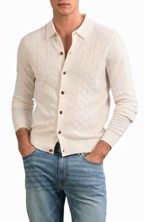 Reiss Gideon Collared Diamond Texture Wool Cardigan in Off White at Nordstrom Rack, Size Large