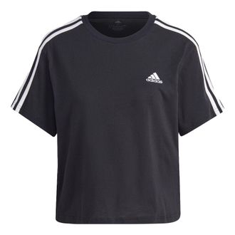 adidas (WMNS) adidas Essentials 3-Stripes Crop T-shirt Asia Sizing Black White HR4913