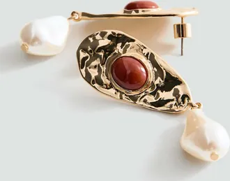Mango Orecchini pendenti con perline combinate oro - Donna - Taglia unica - MANGO