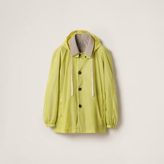 Miu Miu Panama Cotton And Technical Pong&eacute; Blouson Jacket, Woman, Clay/lime Green, Size 44
