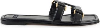 Elisabetta Franchi Platte Nappa Lederen Sandalen - Dames - Sandalen - Zwart - 41 EU - Leer - Schoenen