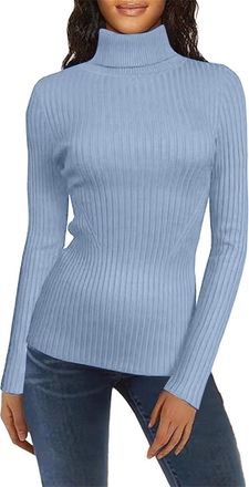 Generic Polo Neck Jumpers for Women Trendy Slim Fit Ribbed Knitted Jumpers Turtleneck Pullover Sweaters Winter Warm Undershirt High Neck Knitwear Base Layer,L