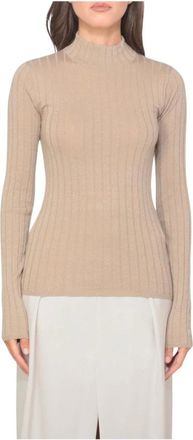 Brunello Cucinelli Truien & Vesten, Dames, Beige, M, Geribbelde Gebreide Top
