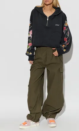 Off-white Cropped Sweatshirt With Logo, Womens, Black