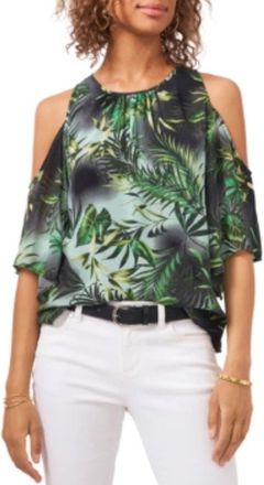 Vince Camuto Top Womens Multi Tropical Round Neck Cold-Shoulder DDR2576