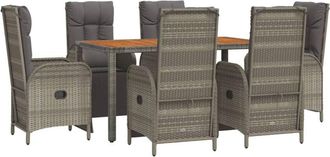 vidaXL Set Comedor Jard&iacute;n 7 Pzas Y Cojines Rat&aacute;n Sint&eacute;tico Gris Vidaxl