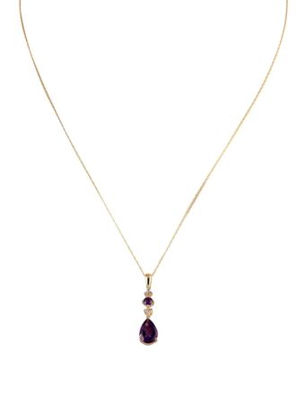 Luxury Bazaar 14K yellow gold diamond and amethyst pendant necklace - women - 14kt Yellow Gold - One Size