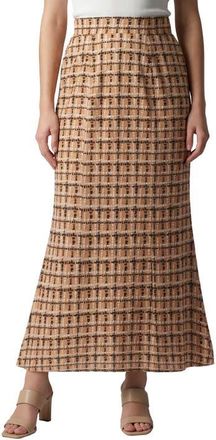 Jessica London Stretch Knit Maxi Skirt in Soft Camel Abstract Grid at Nordstrom, Size 24