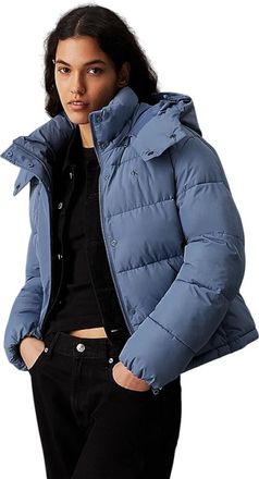 Calvin Klein Short Hooded Puffer Jacket - Dames - Winterjassen - Blauw - L - Leer - Jassen