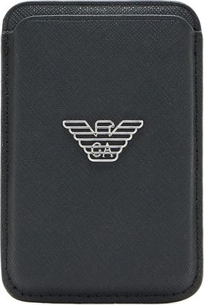 Emporio Armani Textured Logo Plaque Card Holder - Heren - Portefeuilles - Zwart - ONE Size - Leer - Accessoires