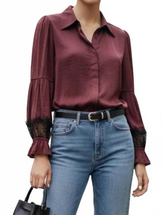 Vava Lace Insert Long Sleeve Blouse In Wine