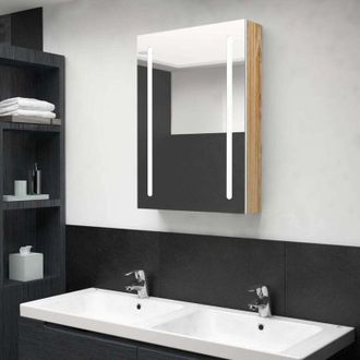 vidaXL Armario De Ba&ntilde;o Con Espejo Y Led Blanco Y Roble 50x13x70 Cm Vidaxl