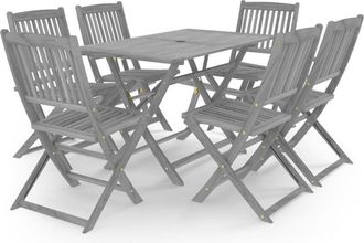 vidaXL 7 Piece Garden Dining Set Solid Acacia Wood Grey Vidaxl