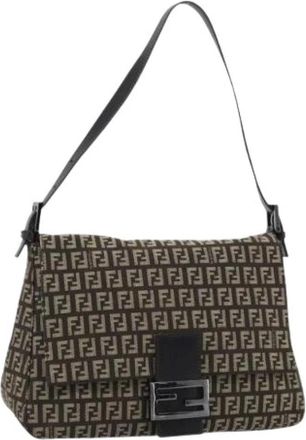Fendi Pre-owned Zucchino Canvas Shoulder Bag - Dames - Vintage Schoudertas - Beige - ONE Size - Leer - Vintage