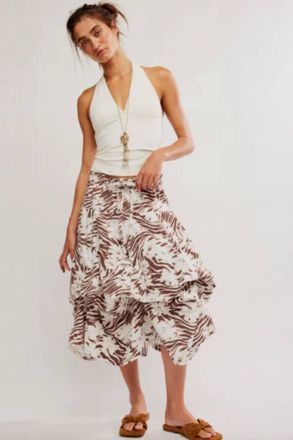 Free People Zephyr Bustle Convertible Skirt In Chocolate Combo
