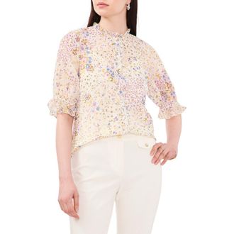 Chaus Floral Ruffle Edge Blouse in Ivory/yellow at Nordstrom, Size X-Small