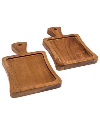 Lipper International Set Of 2 Acacia Appetizer Plates