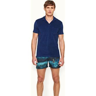 Orlebar Brown Terry Towelling Tailored Fit Towelling Polo Shirt in Blue Wash at Nordstrom, Size Xxx-Large
