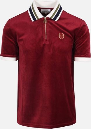 Sergio Tacchini Mens Sergio Tacchini Mahony Half Zip Velour Polo Rhubarb/Gold - Red - Size: 42