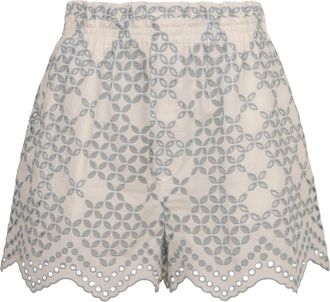 Raquel Diniz Broderie Anglaise Katoenmix Elastische Shorts - Dames - Bermuda - Wit - M - Katoen - Korte Broeken