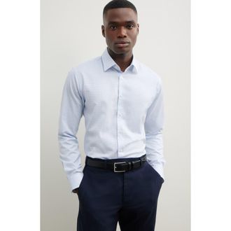 Nordstrom Trim Fit Grid Dress Shirt in White- Blue Twill Grid at Nordstrom, Size 16.5 - 32