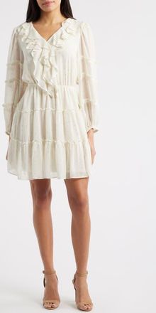 CeCe by Cynthia Steffe Metallic Dot Long Sleeve Ruffle Dress in New Ivory at Nordstrom, Size X-Small