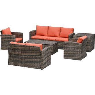 OUTSUNNY Mobili da Giardino 6 Pezzi in Rattan Divani Poltrone Tavoli - Outsunny