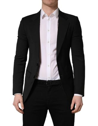 Dolce & Gabbana Black Polyester 2 Buttons Men Suit Jacket Elastane Wool