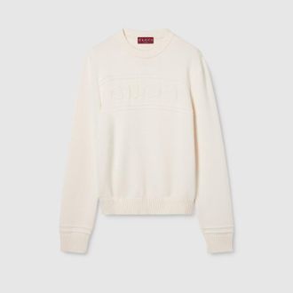 Gucci Knit Cotton Wool Sweater With Intarsia, Size XXXL, White, Ready-to-wear